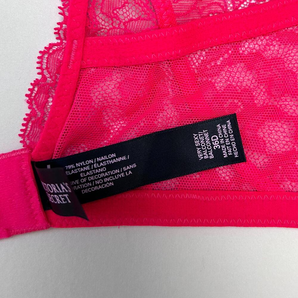 Victoria's Secret Red Lace Padded Corset Detail Very Sexy Balconette Bra 36D - Picture 7 of 9